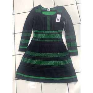 NWT M MISSONI Black & Metallic Green Sweater Dress, EU 38, US 8